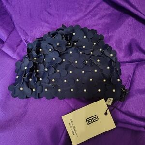 Navy Floral Embellished Cap